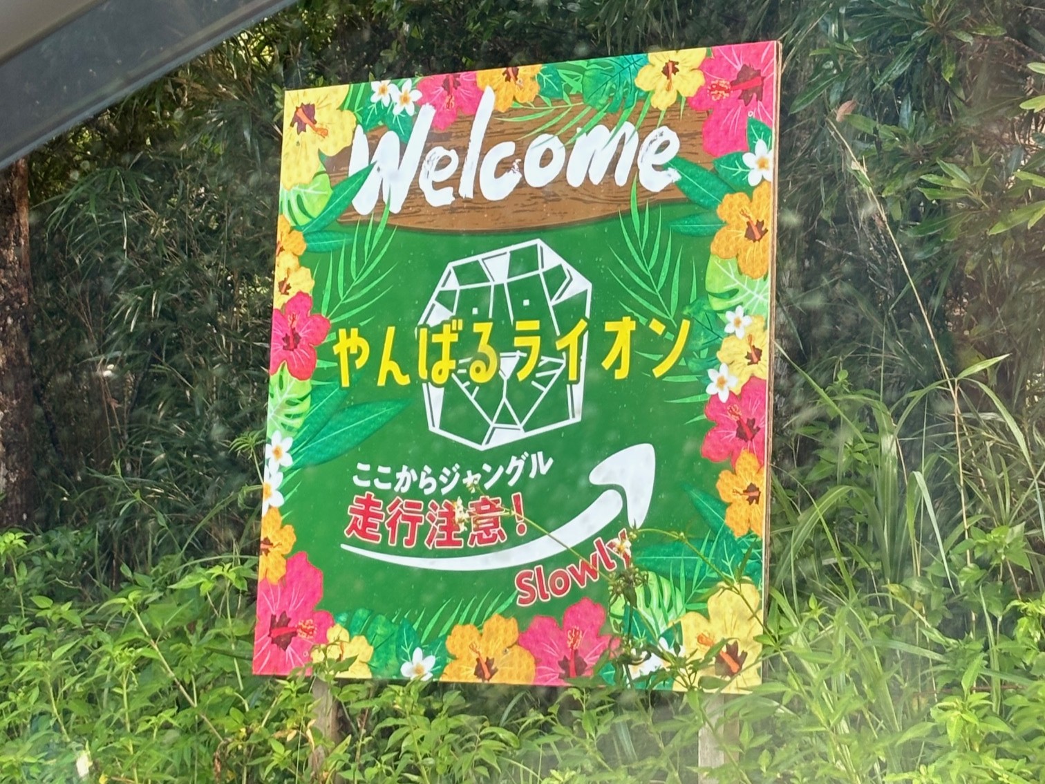 やんばるライオンへ続く林道に立てられている看板